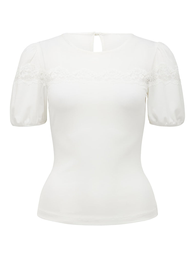 Tanya Lace Spliced Puff Sleeve Top Forever New