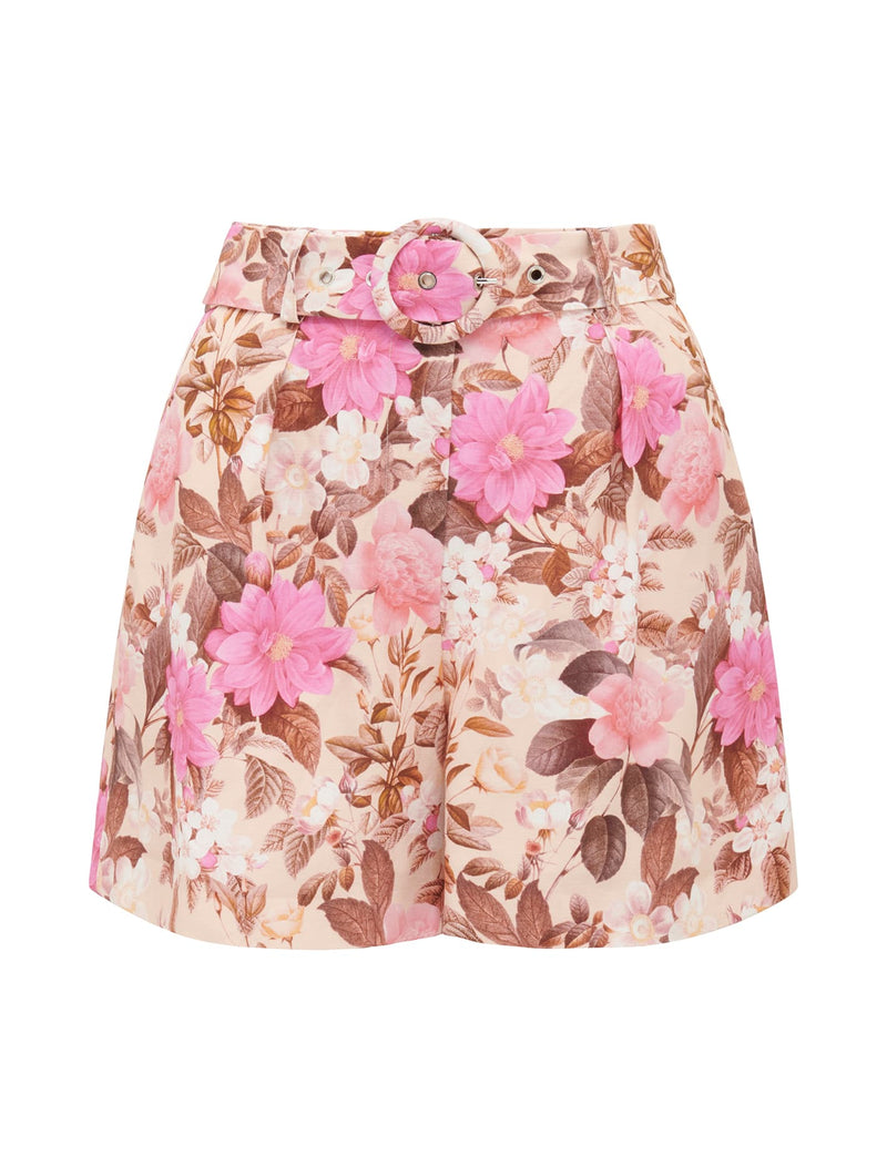 Kiara Belt Linen Blend Shorts Lucia Floral | Forever New