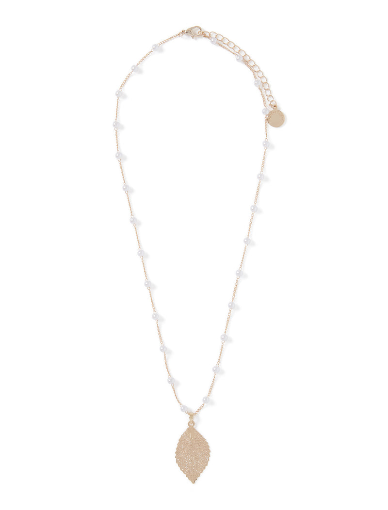 Eden Statement Leaf & Pearl Necklace Forever New