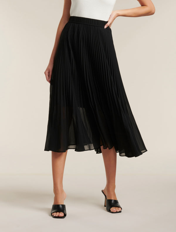 Harper Pleated Midi Skirt Black Forever New