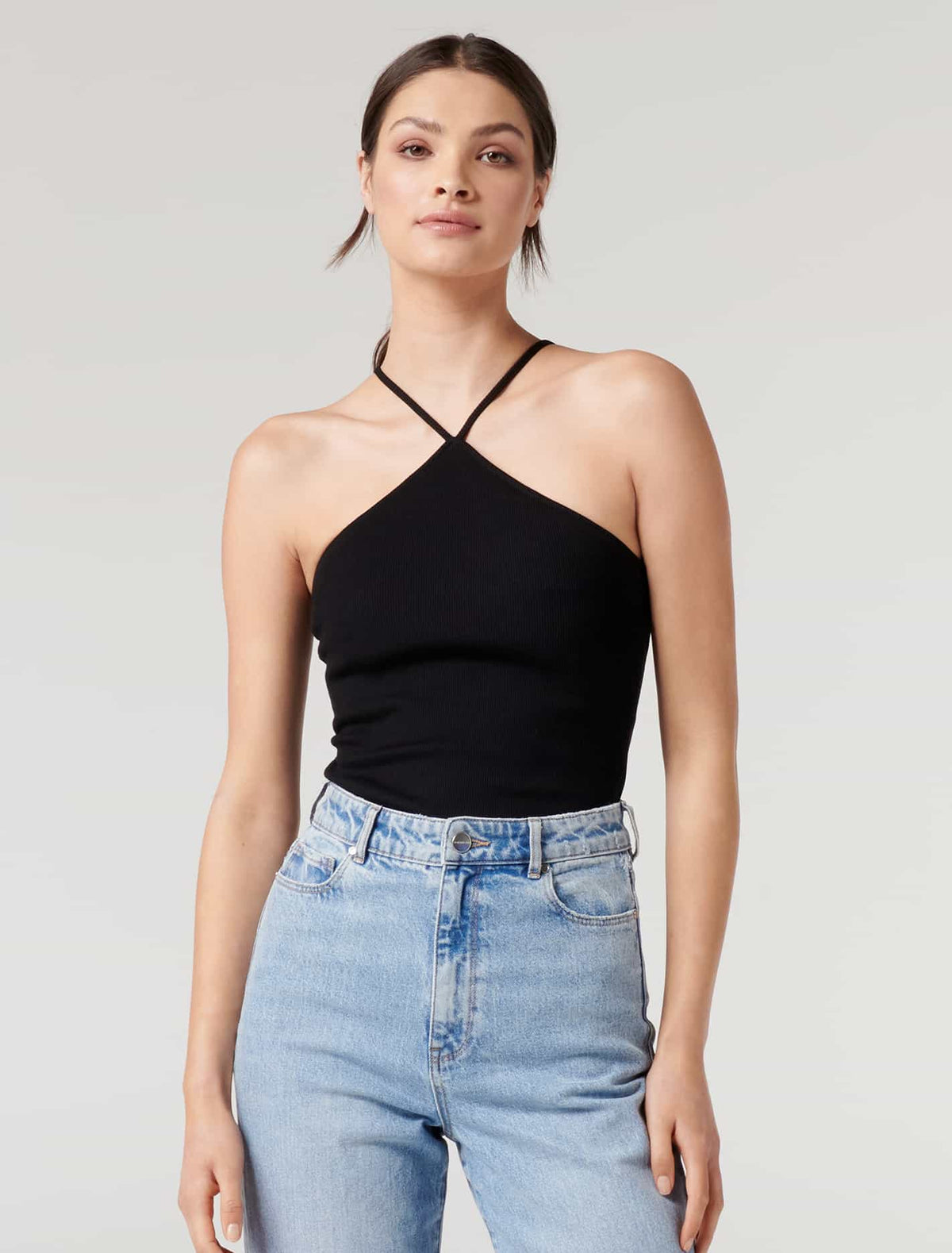 Adina Arrowneck Halter Tank Top Black Forever New