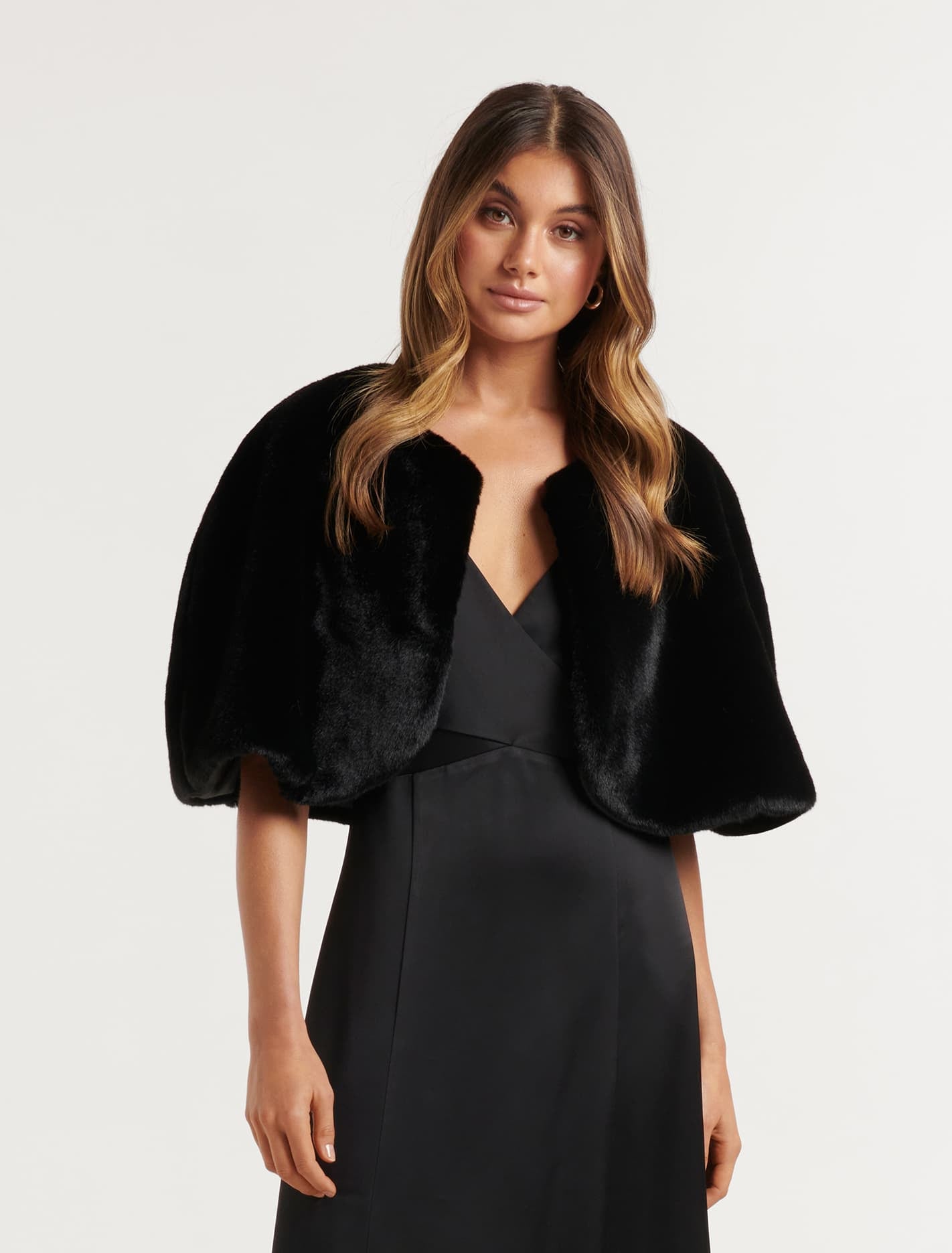 Clarissa Faux Fur Capelet Black Forever New