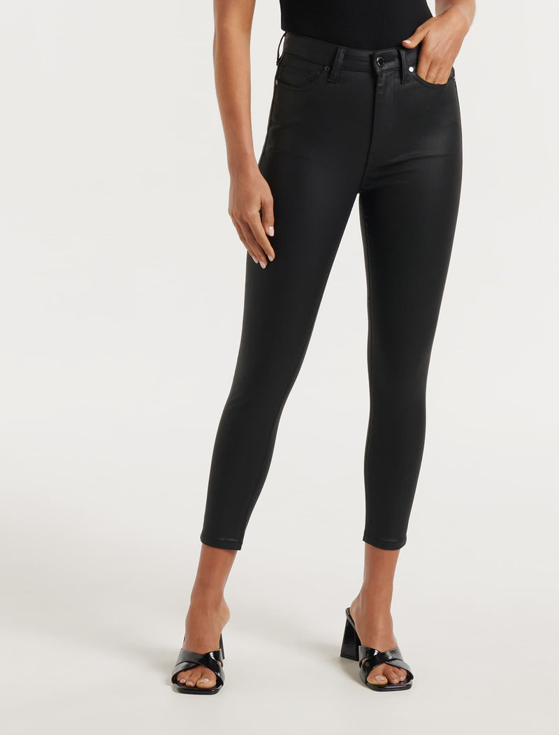 Bella Cropped High-Rise Jeans Coated Black