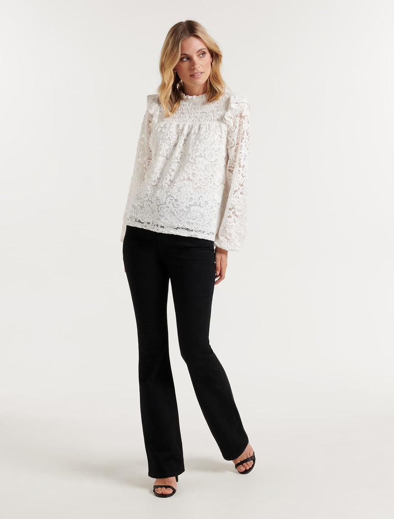 Lydia Lace Ruffle Long Sleeve Top Forever New