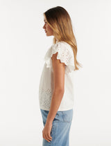Sonia Broderie Flutter Sleeve Top Forever New