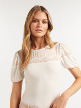 Tanya Lace Spliced Puff Sleeve Top Forever New