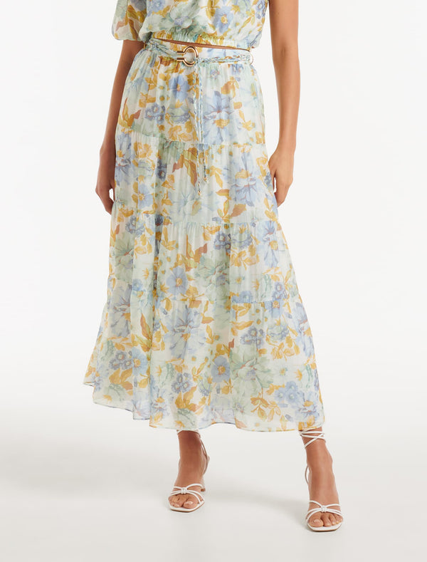 Maia Tiered Belted Midi Skirt Forever New