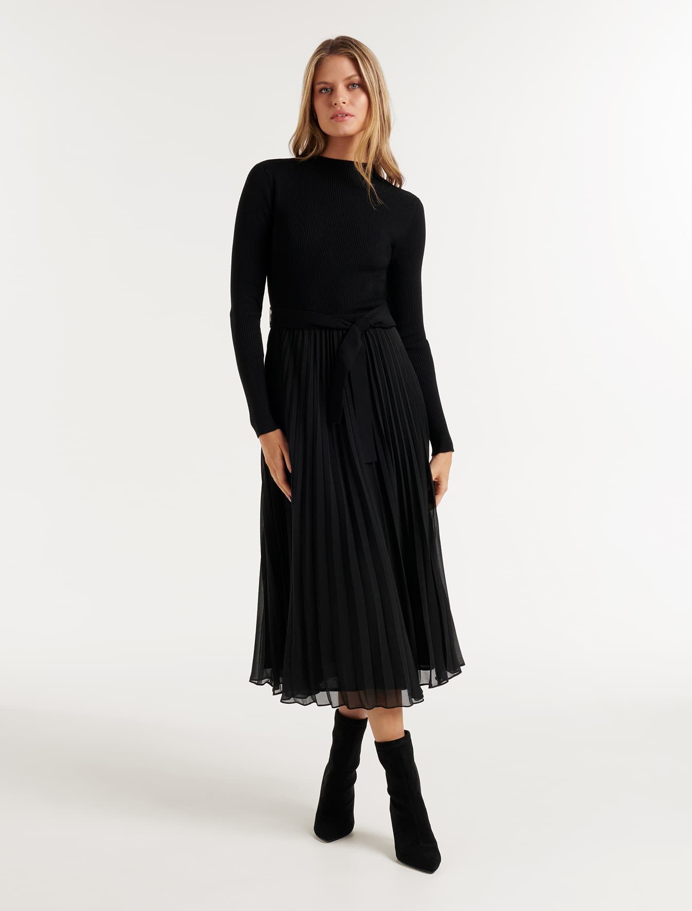 Penelope Woven Mix Knit Dress Forever New
