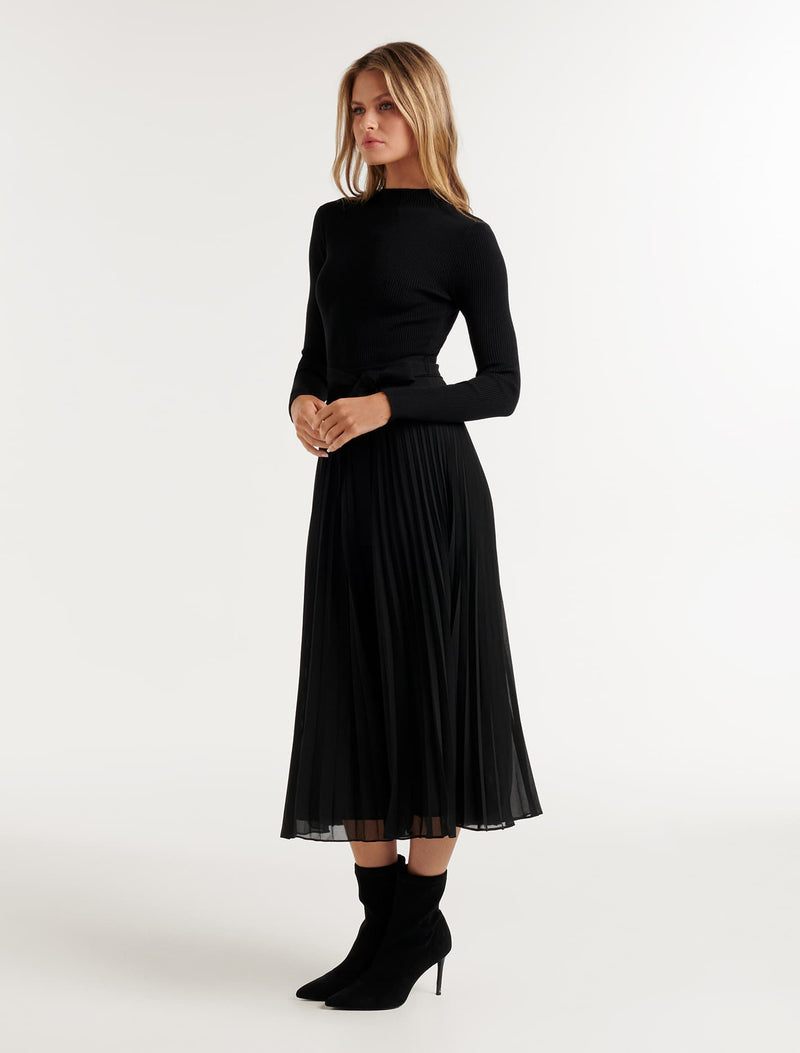Penelope Woven Mix Knit Dress Black | Forever New