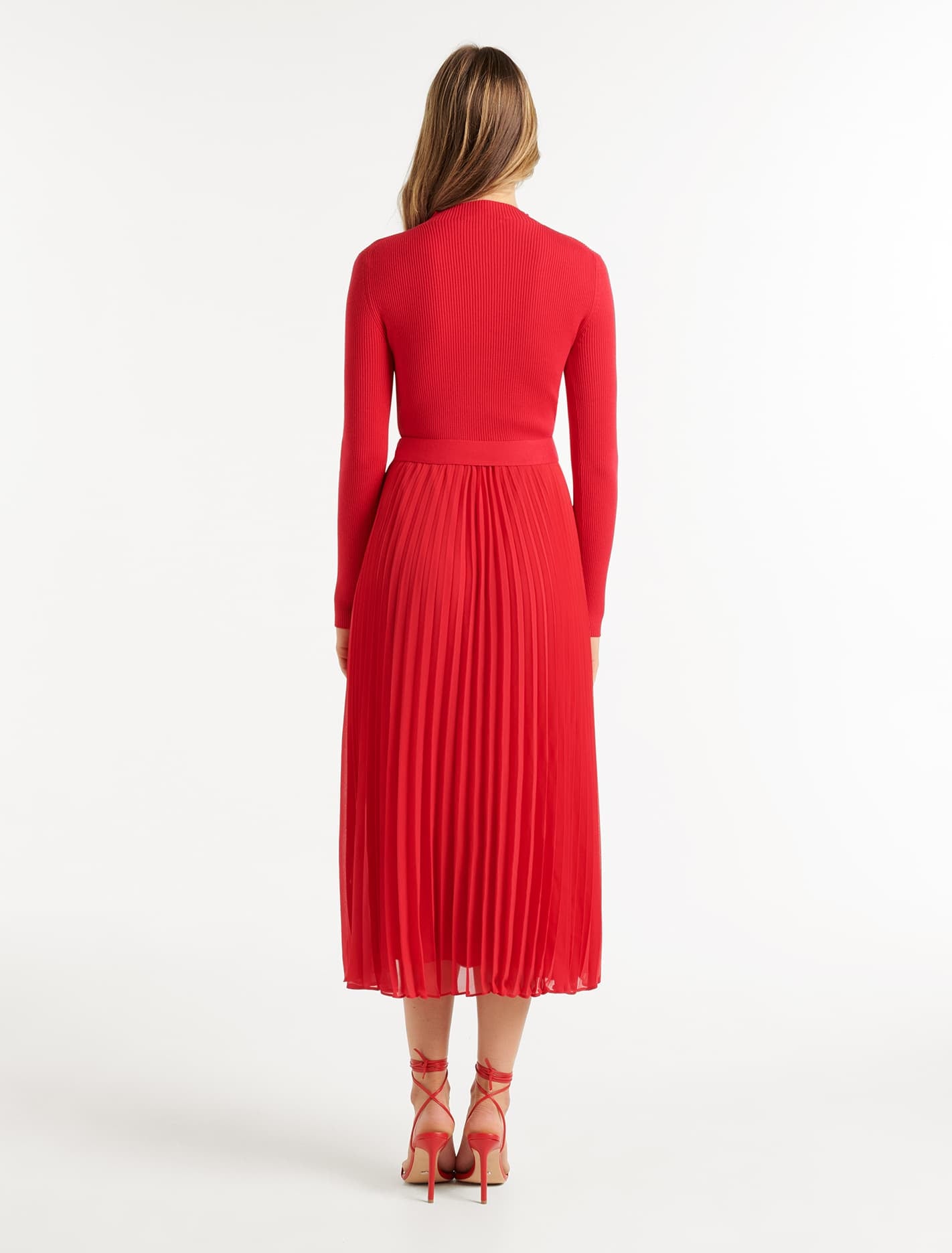 Penelope Woven Mix Knit Dress Red | Forever New