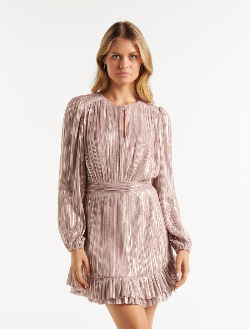 Goldie Long Sleeve Plisse Mini Dress Forever New