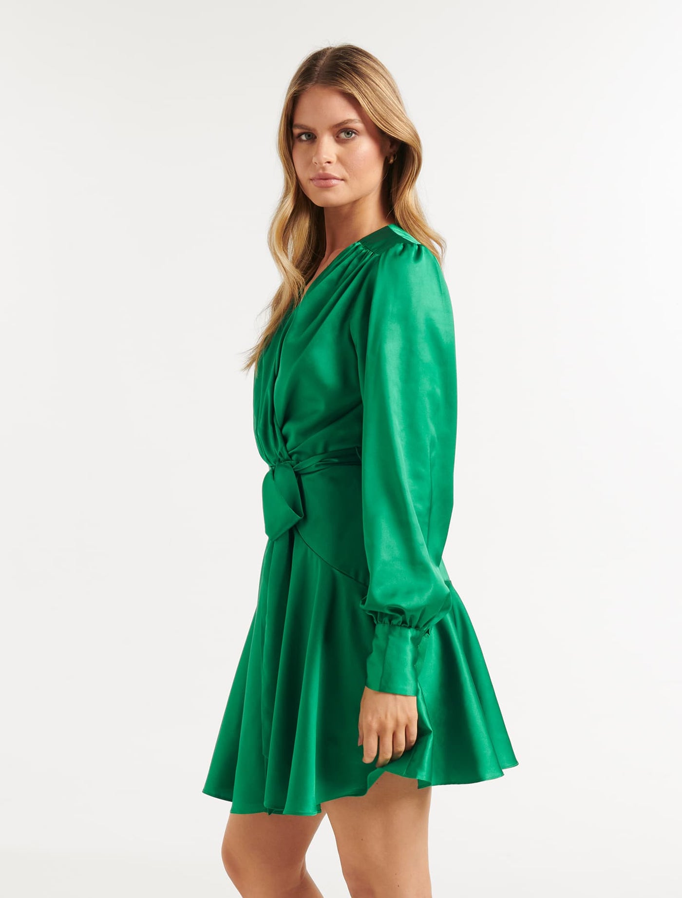 Matilda Satin Mini Dress Green Forever New