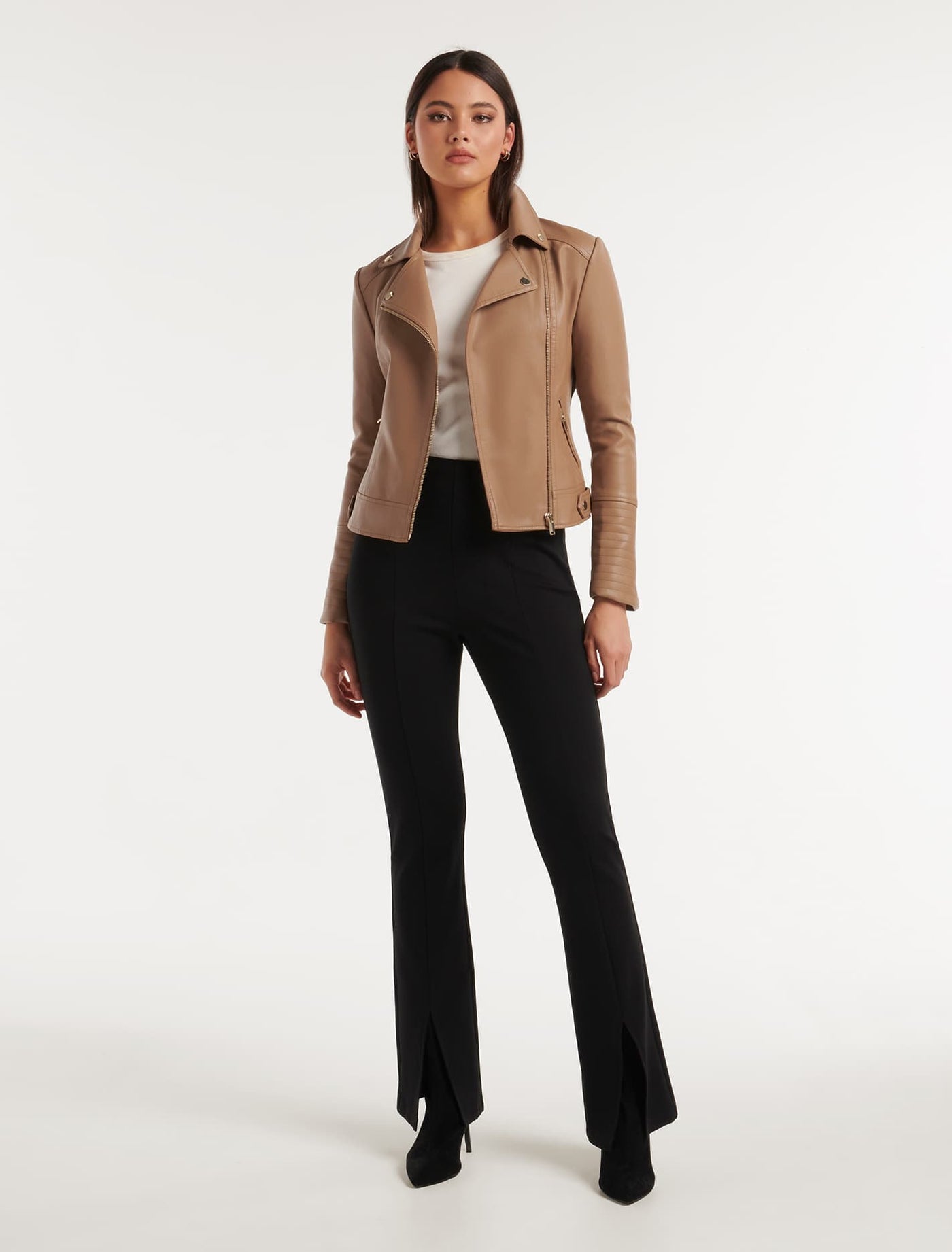 Heidi Pu Biker Jacket Dark Camel Forever New