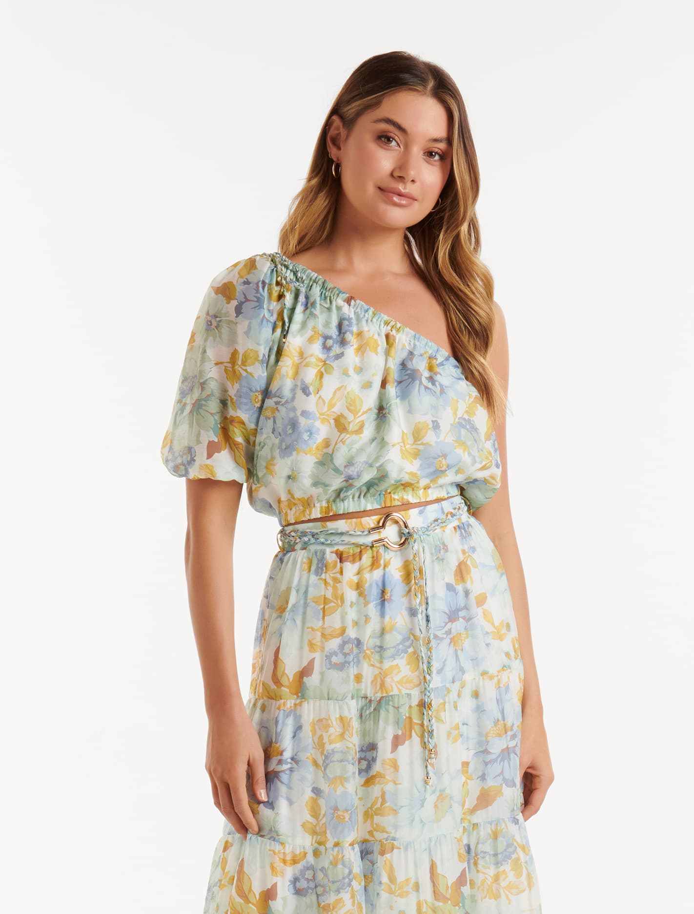 Tyra Printed Asymmetric One Shoulder Top Forever New