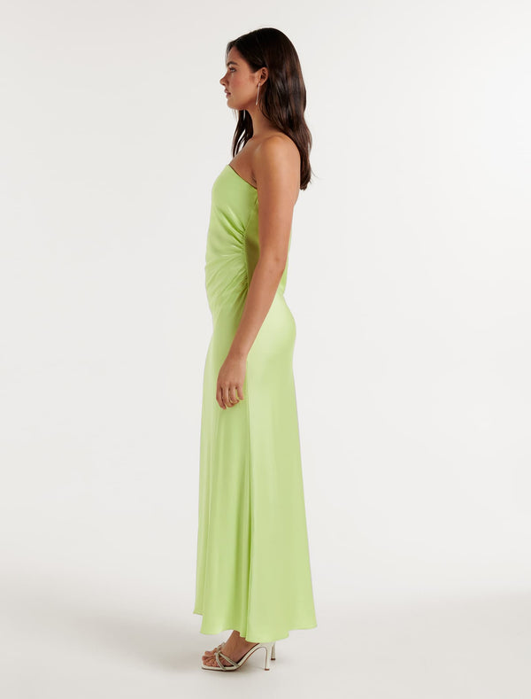 AVERY Satin Off Shoulder Cowl Neck Bridesmaids Maxi Dress with