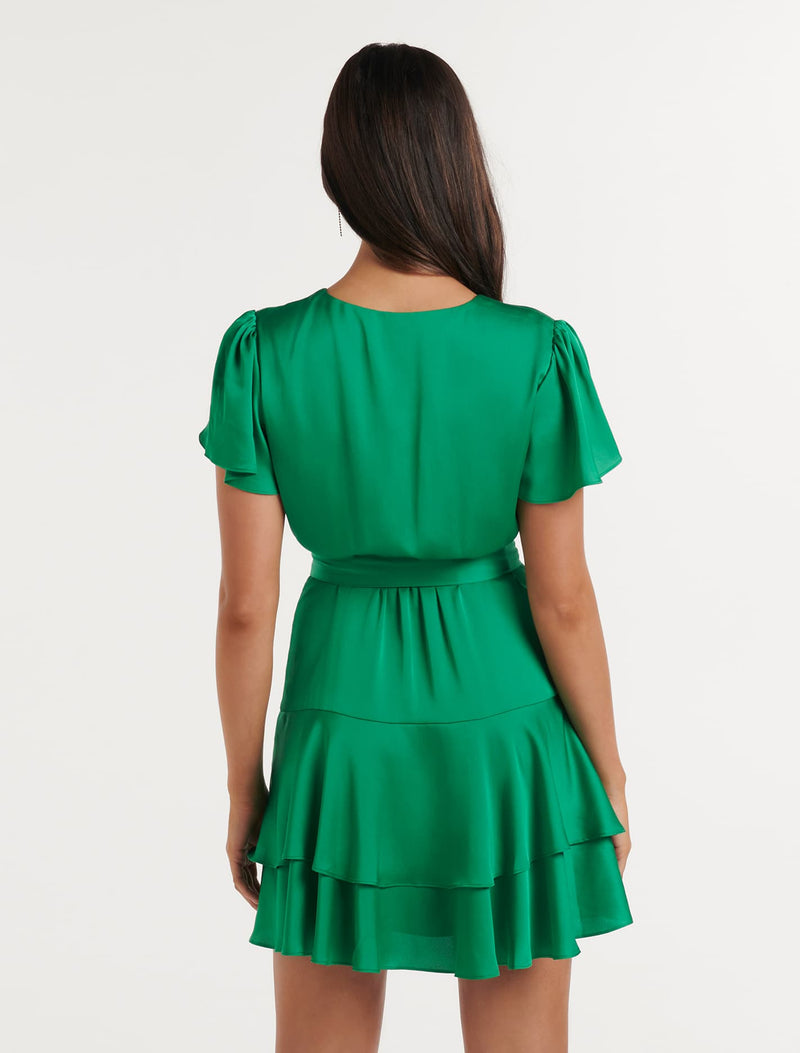 Emerson Flutter Sleeve Satin Mini Dress Forever New