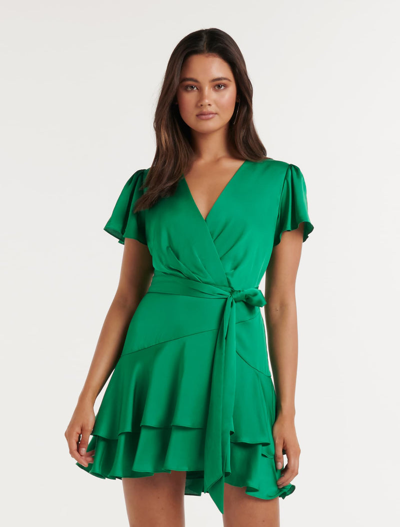 Emerson Flutter Sleeve Satin Mini Dress Forever New
