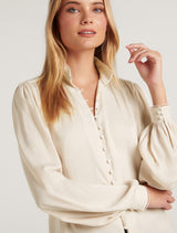 Savannah Satin Button Detail Blouse Forever New