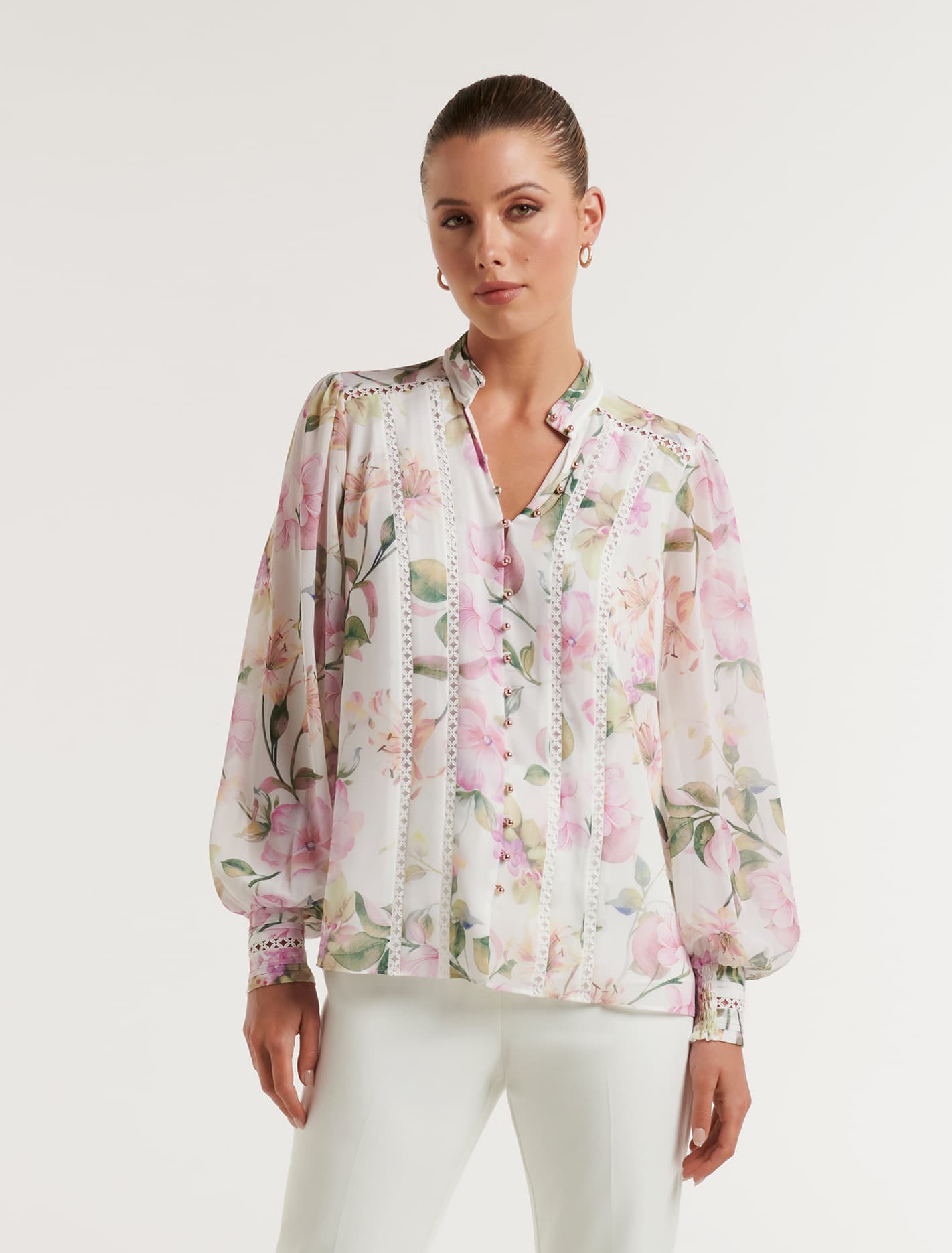 Fifi Printed Trim Spliced Blouse Holland Floral | Forever New