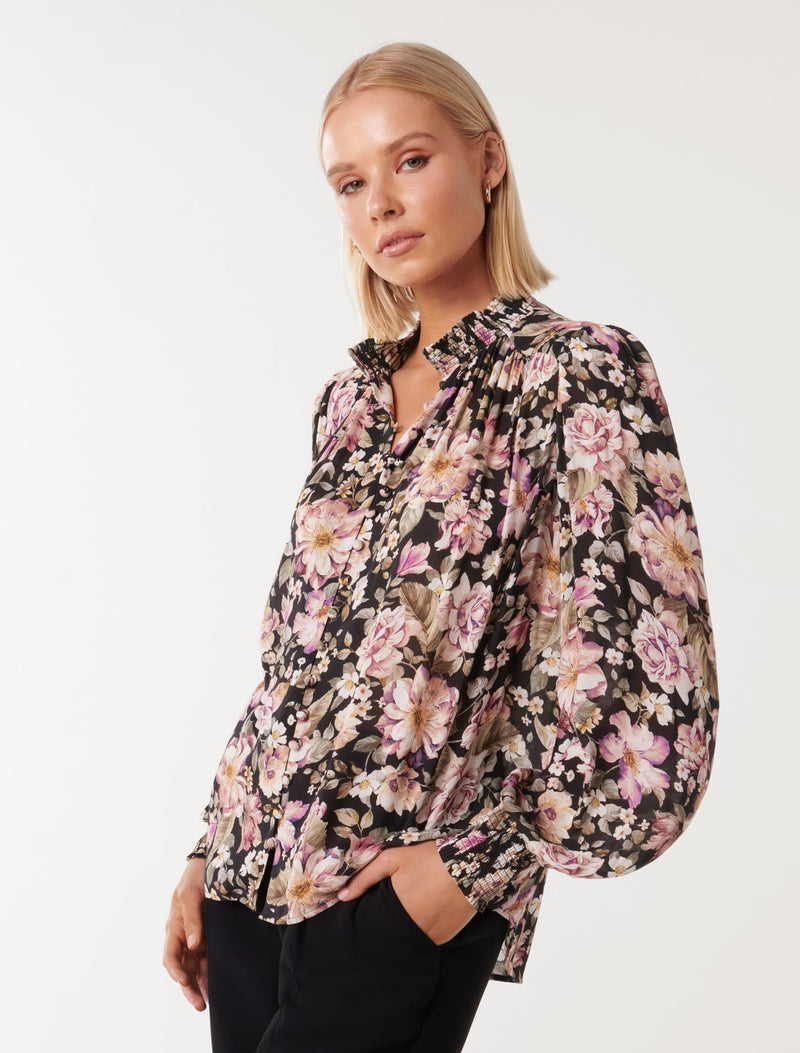 Drew Shirred Printed Blouse Forever New