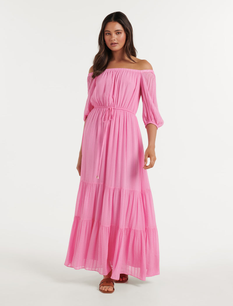 Elle Off Shoulder Tiered Midi Dress Forever New