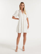 Della Button Broderie Mini Dress Forever New