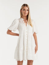 Della Button Broderie Mini Dress Forever New