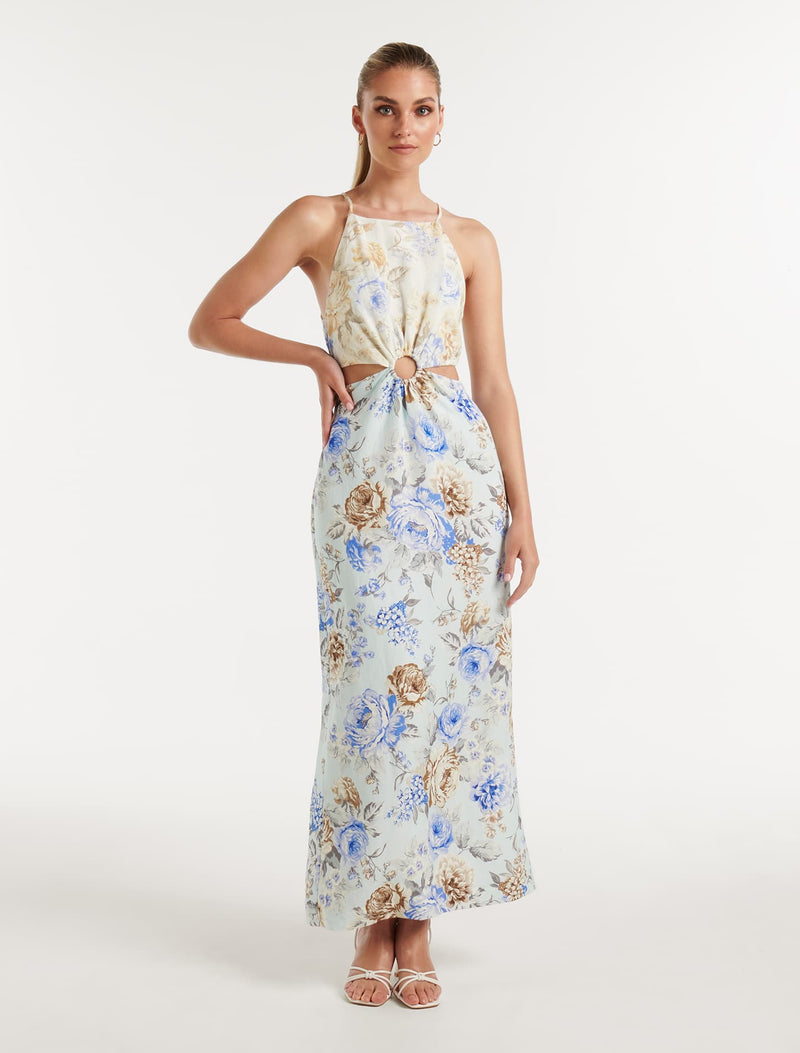 Halle Ring Cut Out Midi Dress Isla Floral | Forever New