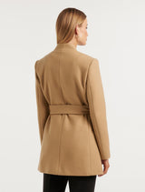 Faye Belted Collarless Coat Forever New
