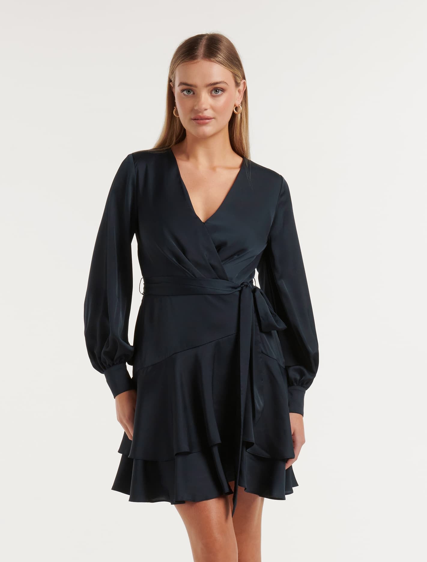 Emerson Long Sleeve Satin Mini Dress Navy | Forever New