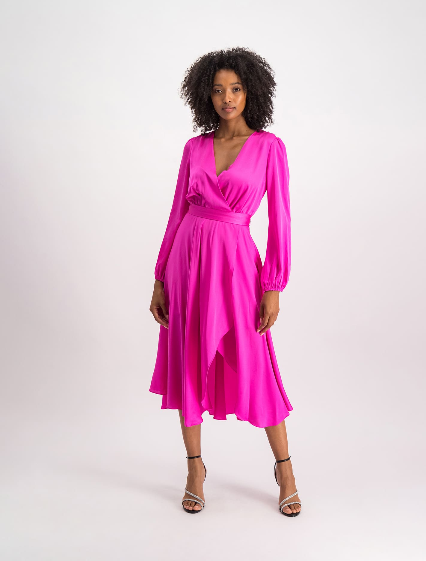 Marilyn Satin Wrap Midi Dress Valley Pink Forever New